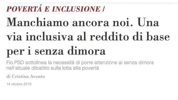 Una via inclusiva al reddito di base per i senza dimora