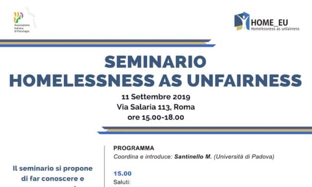 11 settembre, Roma – seminario “HOMELESSNESS AS UNFAIRNESS”
