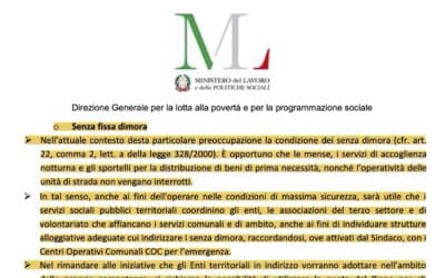 Circolare del Ministero: Sistema dei Servizi Sociali – Emergenza Coronavirus