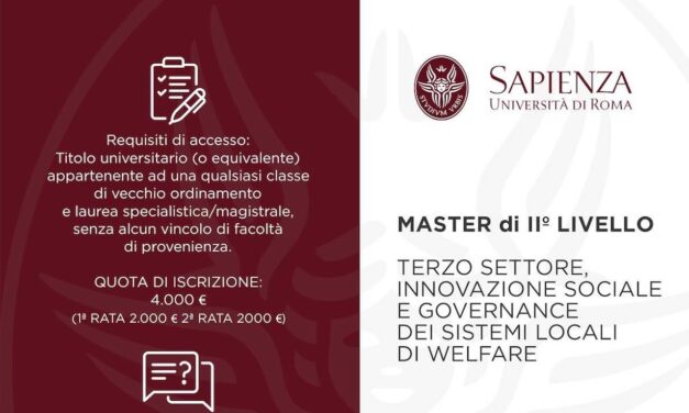 Master di II livello “Terzo Settore, innovazione sociale e governance dei sistemi locali di welfare”